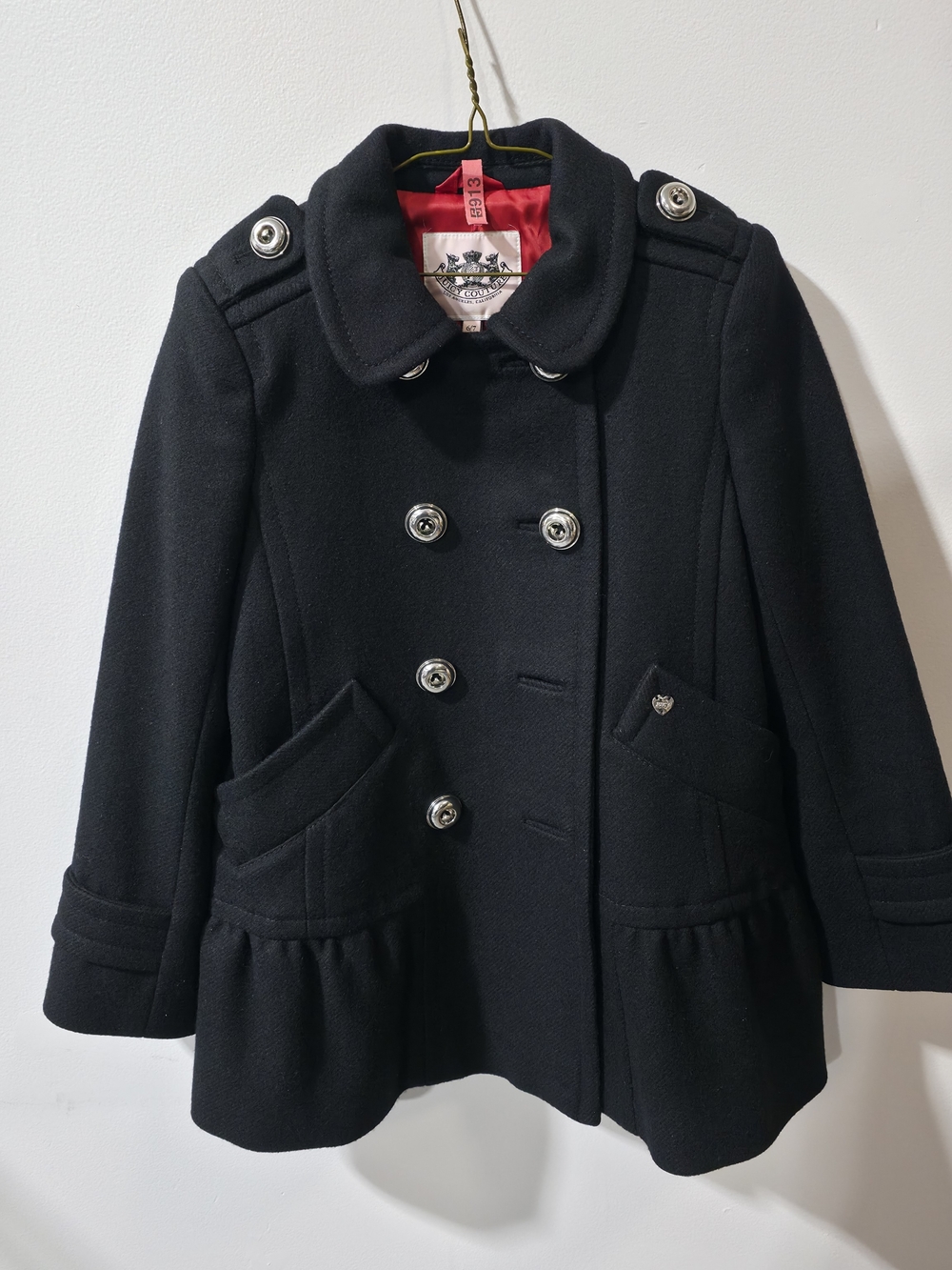 Juicy Couture Black Girls' Double-Breasted Peacoat
